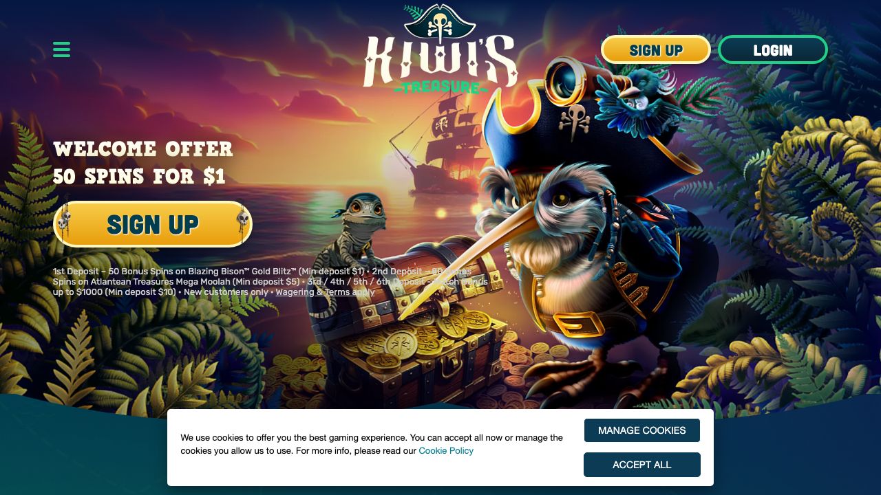 Kiwi Treasure Casino homepage