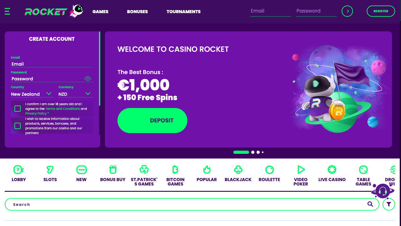Rocket Casino homepage