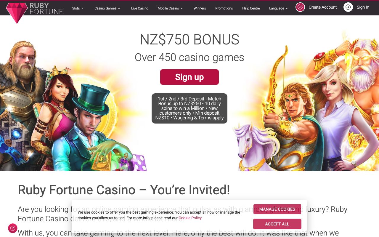 Ruby Fortune Casino homepage